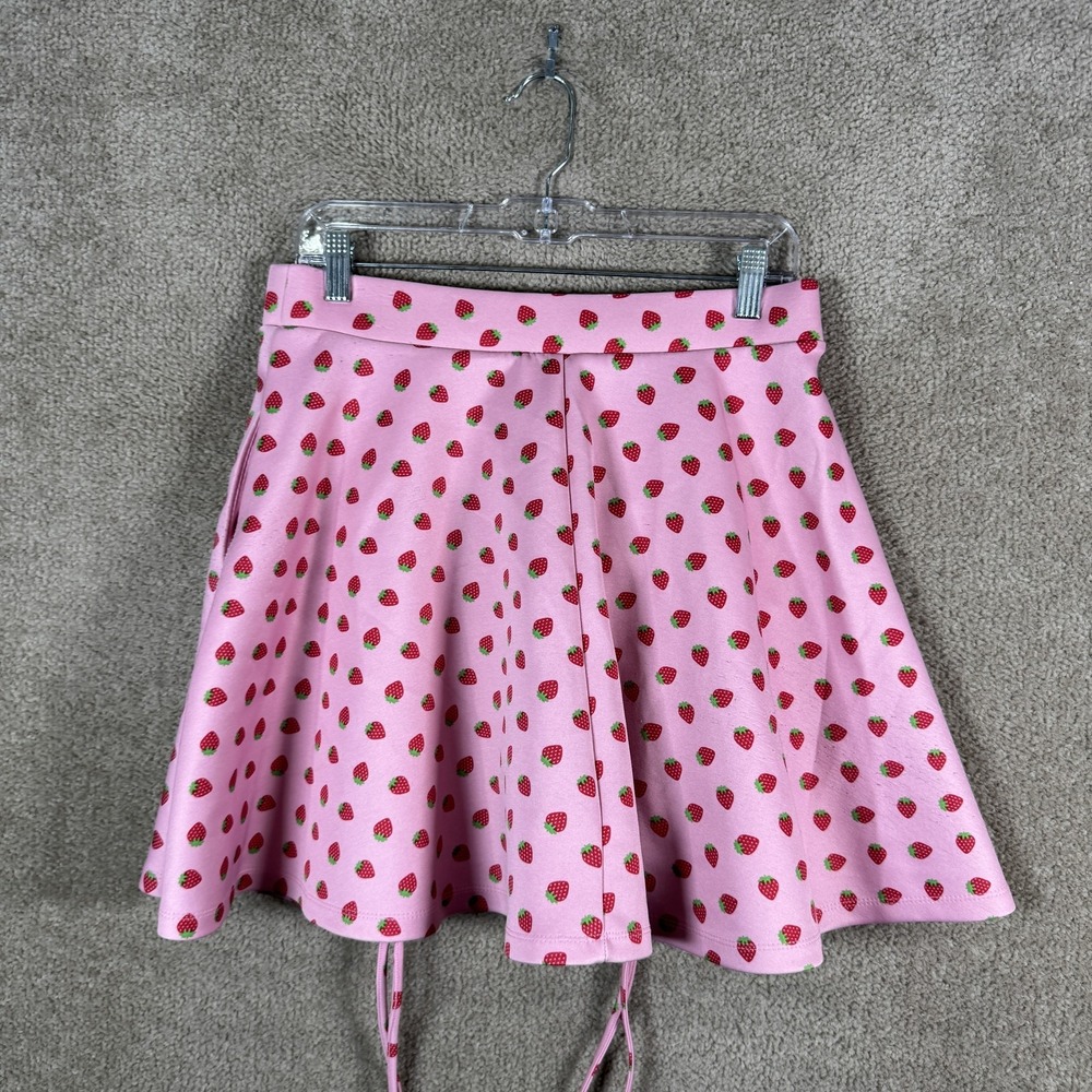 Hot Topic‎ Skirt Womens Large Pink Strawberry Print Skater Mini Lace Up Pockets - Picture 6 of 10